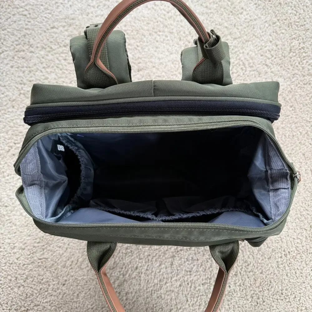 Jollito Green Nylon Diaper Bag Backpack USB Quilted Baby Travel Work Bag Large